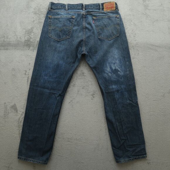 Levi's 505 Jeans Mens Size 38x32 Blue Regular Straight Rigid Denim Pants Stained - Picture 1 of 16